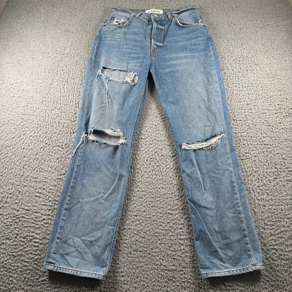 Reformation Cynthia Jeans Womens 29 Straight Leg High Rise Distressed Light Wash